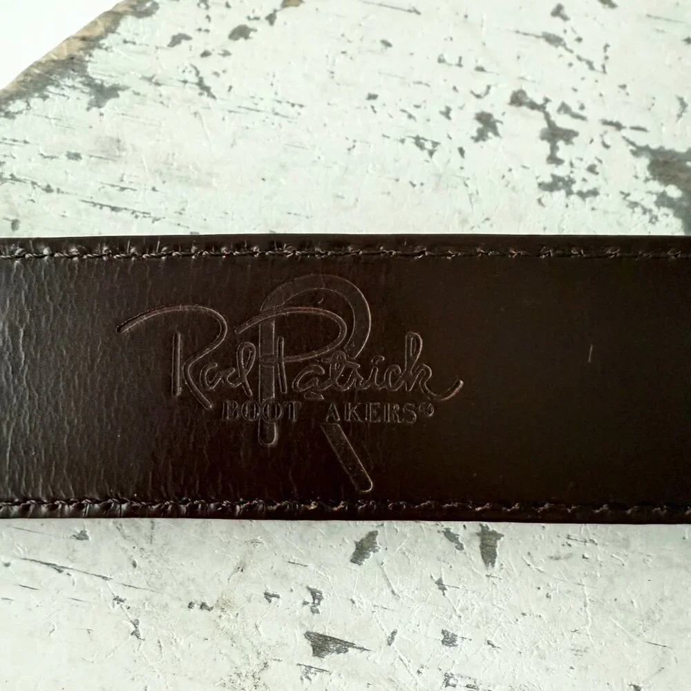 Rod Patrick Mens Full Quill Ostrich Leather Belt Dark Brown 1.25” Tapered Sz 30
